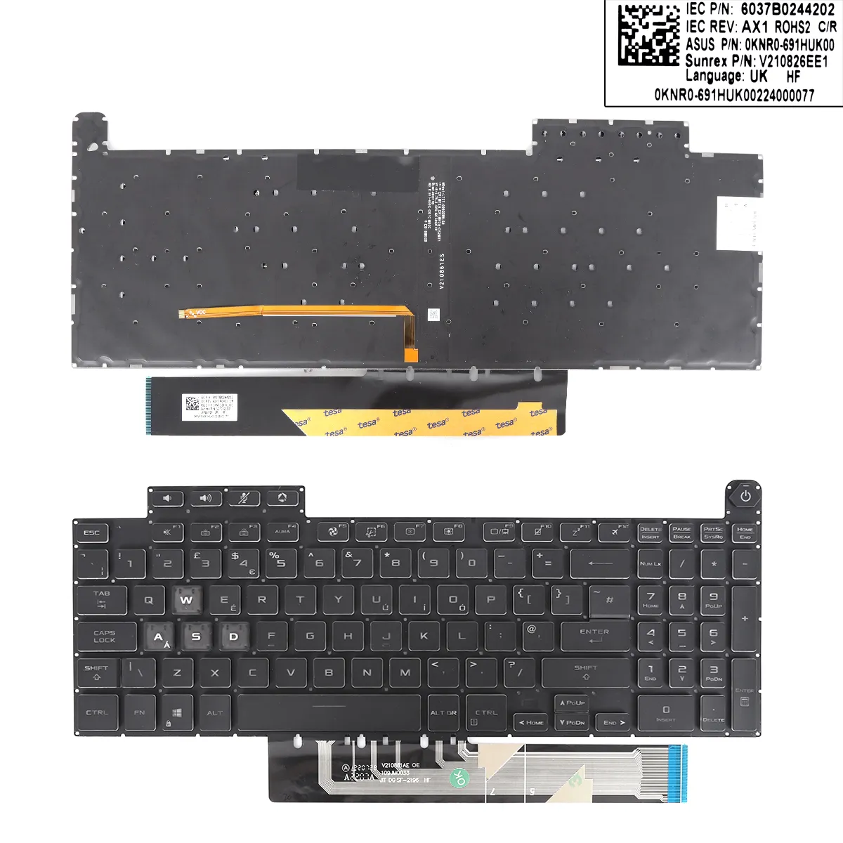 Picture of ASUS TUF Gaming F15 A15 F17 A17 FX507 FX507Z FA507 FA507R FX517 FX517Z FX707 FX707Z FA707 FA707R BLACK RGB (WASD is GRAY)Crystal key cap